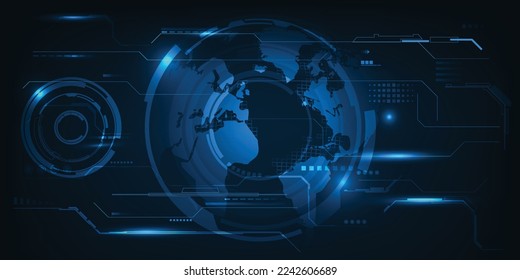 Ilustraciones vectoriales del holograma de alta tecnología flotando en línea de circuitos digitales futuristas y puntos brillantes.Futuros conceptos de tecnología y diseño digital.
