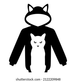 Vector illustrations of hooded sweatshirt with cat face on the chest icon