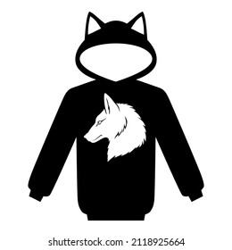 Vector illustrations of hooded sweatshirt with fox face on the chest icon