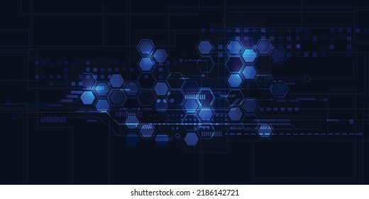 Vector illustrations of Horizon digital space with tech circuit patterns abstract blue futuristic technology.Future tech design concepts. 