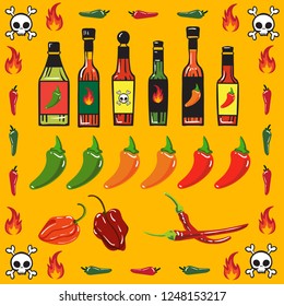 Vector Illustrations of Hot Sauces and related icons