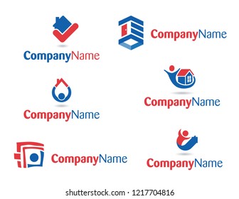 Vector illustrations of houses and people logos isolated on a white background