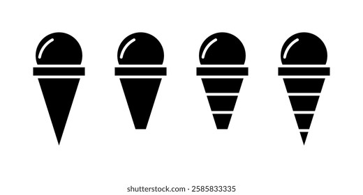 Vector illustrations of ice cream in various forms including cones, popsicle, and cup. Ice cream Icon Set. Ice Cream Vector Icon in line style design.
