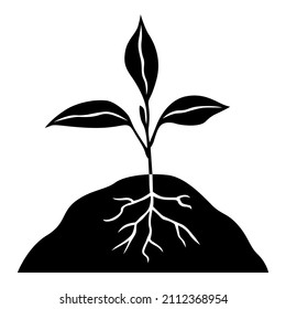 Vector illustrations of icon of a sprout with roots