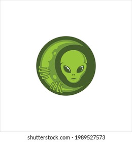 vector, illustrations. illustration logo shape like a alien with the moon.