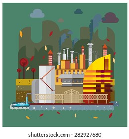 Vector illustrations Industrial landscapes factory electric power station
