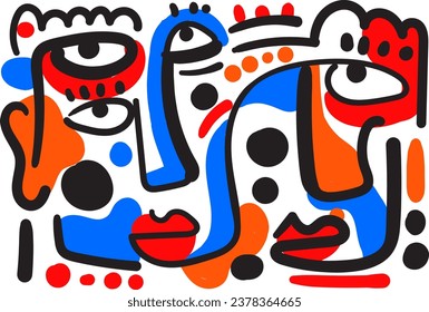 vector illustrations inspired by Picasso's Cubism, featuring abstract faces intricately outlined in black, adding a touch of sophistication to your home decor and posters.