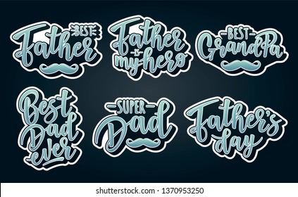 Vector illustrations for invitation, congratulation or greeting cards. 'Father's day' stickers, typography design, lettering