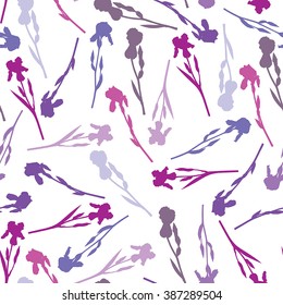 Vector illustrations of iris flowers and buds pattern seamless isolated white background