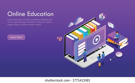 Vector illustrations isometic flat design style of concept online education. e-learning online course