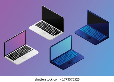 Ilustraciones vectoriales prototipo de simulación de diseño isométrico de ordenador portátil