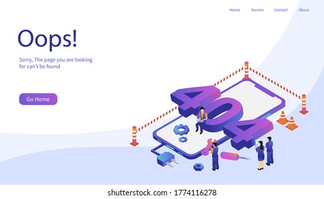 Vector illustrations isometric design style of page not found or oops screen
