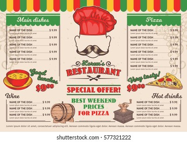 Vector illustrations Italian restaurant menu, a cafe