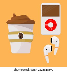 ilustraciones vectoriales de objetos como tazas de café e ípodos.
