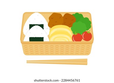 vector illustrations of a Japanese bento box and a pair of chopsticks for banners, cards, flyers, social media wallpapers, etc.