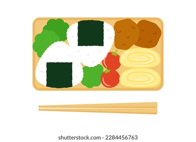 ilustraciones vectoriales de una caja japonesa de bento y un par de palillos para carteles, tarjetas, volantes, fondos de pantalla de medios sociales, etc.