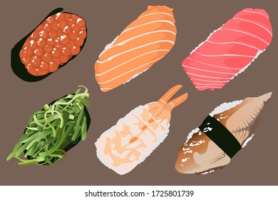 vector illustrations of Japanese sushi food