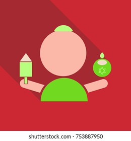 A vector illustrations of a jewish boy lighting Hanukkiah candles for Hanukkah.