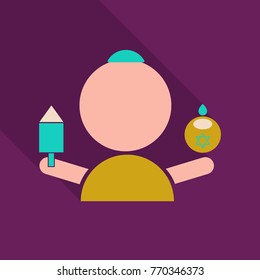 A vector illustrations of a jewish boy lighting Hanukkiah candles for Hanukkah.