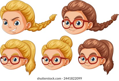 Vector illustrations of kids with different hairstyles.