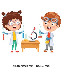 Vector Illustrations Of Kids Having Chemistry Lesson