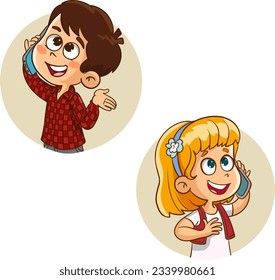 ilustraciones vectoriales de niños hablando por teléfono