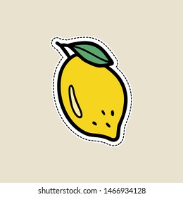 Vector illustrations of lemon on white background in doodle cartoon style. Isolated on white, for stickers, pins, badges, fashion embroidery, temporary tattoos. Hand-drawn illustration.