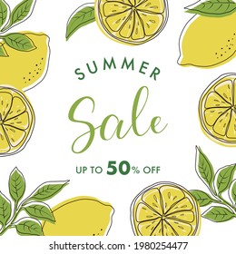 ilustraciones vectoriales de limones y hojas para carteles, tarjetas, volantes, fondos de pantalla de medios sociales, etc.