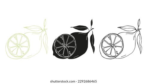 Vector illustrations of lemons and leaves set for banners, cards, flyers, surface design