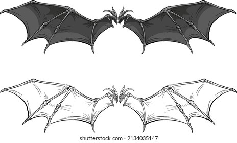 vector illustrations and line art of the devil bat wings 