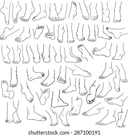 Vector illustrations lineart pack of human feet in various gestures.