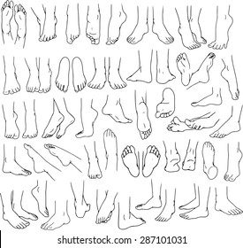 Vector illustrations lineart pack of human feet in various gestures.