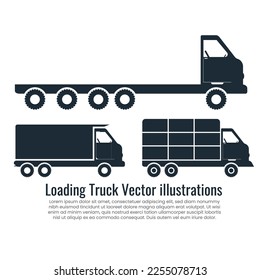 Vector illustrations of loading trucks, Elements for creating brand, Vector silhouettes of transportation means