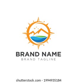 vector illustrations. logo shape like a collaboration of natural mountain and compass. natural adventure outdoor