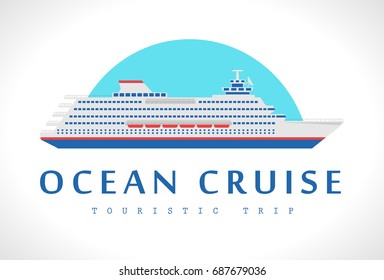 Vector  illustrations of logo and symbol of travel company, isolated on white background. Flat style. Design icons of ocean cruise liners.