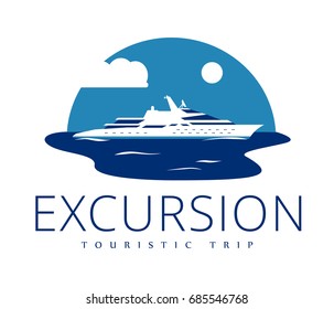 Vector illustrations of logo and symbol of vacation service, isolated on white background. Flat style. Icons design of ocean  yacht.