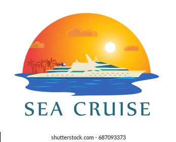 Vector illustrations of logo and symbol of vacation service, isolated on white background. Flat style. Icons design of ocean  yacht.