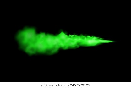 Vector illustrations of magic smoke: Convey the essence of magic with clouds of neon smoke in bright green tones, with lighting effects on a black background.