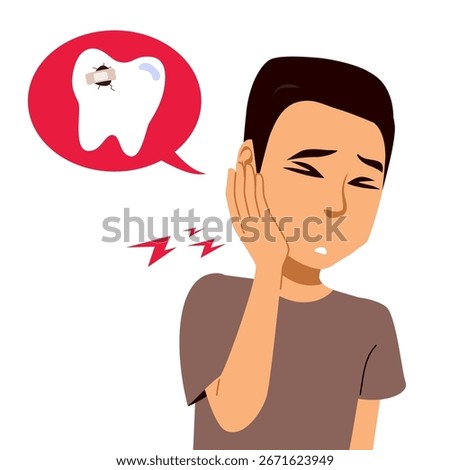Vector illustrations of a man holding his cheek in pain due to a toothache, suitable for dental care, oral health awareness and medicine