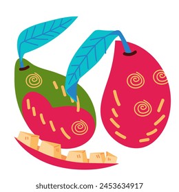 Vector illustrations of mango fruits for various design projects, decorative flat illustration isolated on white background.