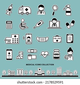 Ilustraciones vectoriales de muchas colecciones de íconos médicos.