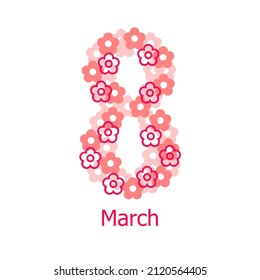 Vector illustrations of March 8 greeting card of flowers