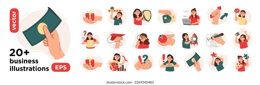 Vector illustrations for marketing. Scenes with characters in the office. For applications, websites, posters.