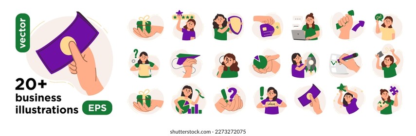 Vector illustrations for marketing. Scenes with characters in the office. For applications, websites, posters. In a trendy vector style