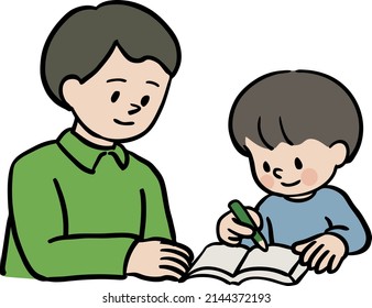 Vector illustrations of men and children teaching study