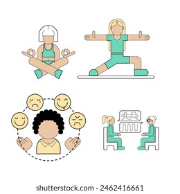 vector illustrations of mental, physical health and self-care