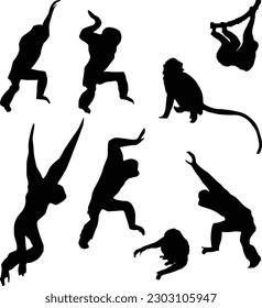 Vector illustrations monkey set silhouette isolated on white background