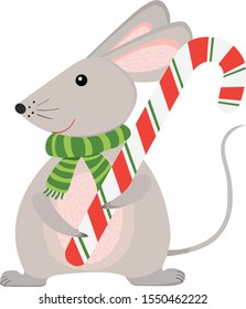Vector illustrations mouse with Christmas sweetness, symbol of 2020. A Chinise new year symbol mouse.