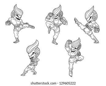 Vector illustrations Muay Thai fighters Set 2