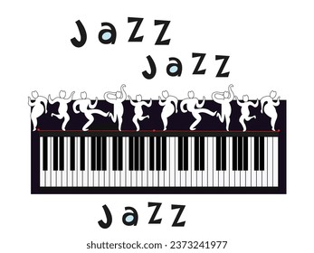 Vector illustrations for music events, jazz concerts and other design. Jazz illustration in doodle style. Illustration of a piano and dancing characters